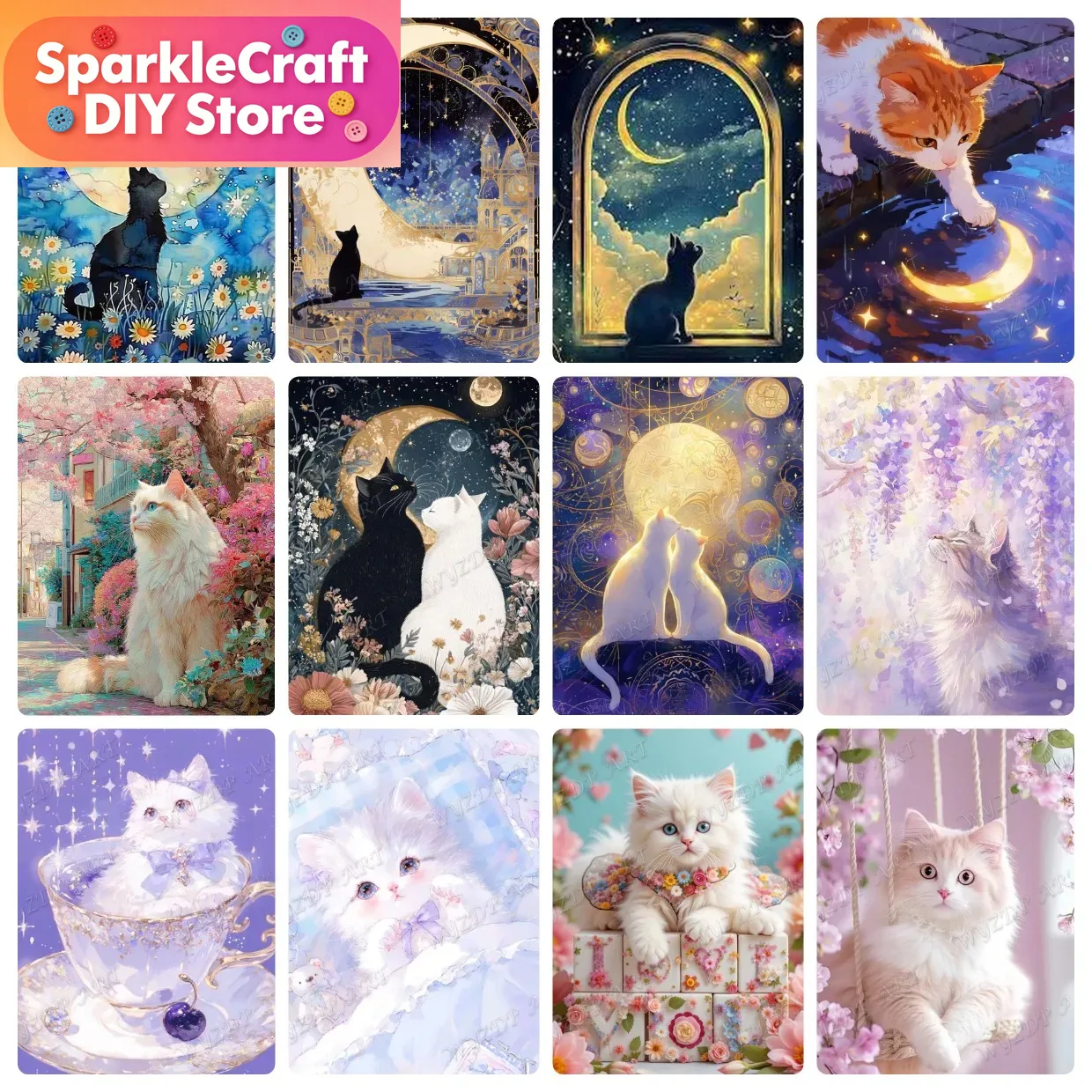 Animal Cat Moon Diamond Painti - огляд і ціна Home Improvement Diy